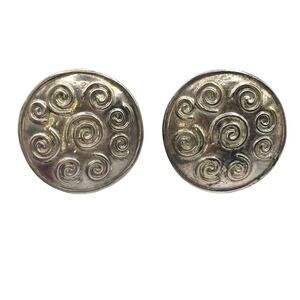 Vintage Earrings Celtic Spiral Viking Shield Design Statement Silver Tone SK3132